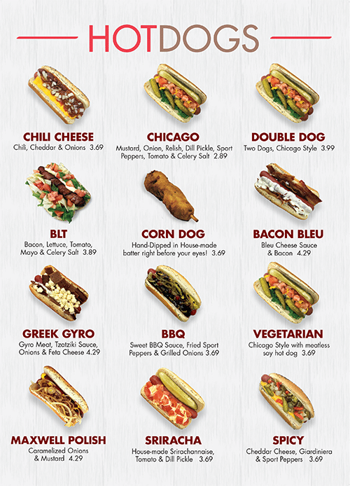 hot dog menu board