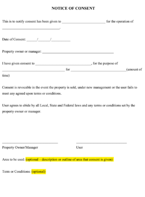 Hot Dog Vendor Property Owner Consent Form