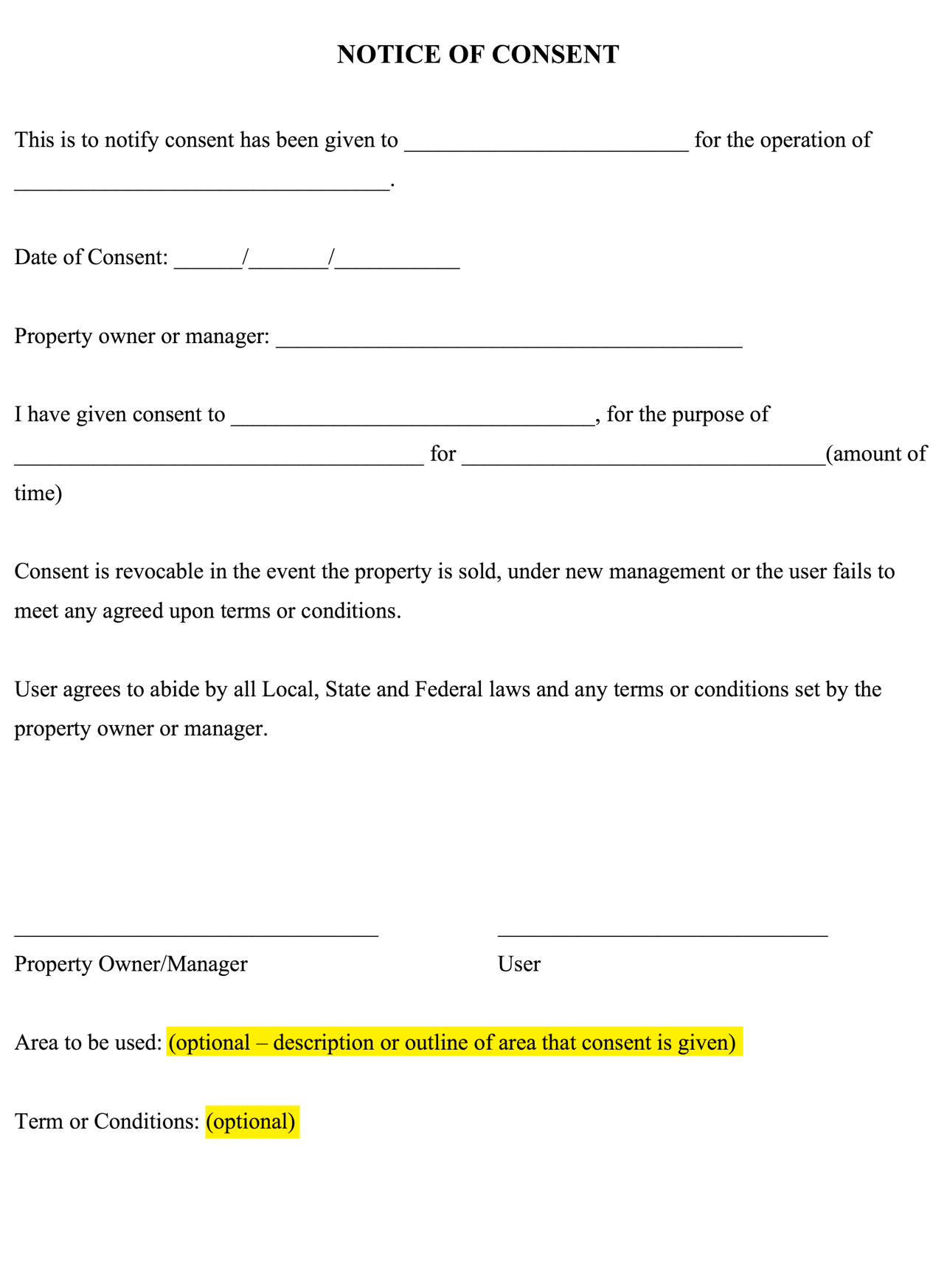 Property Owner Consent Form For Hot Dog Vendors