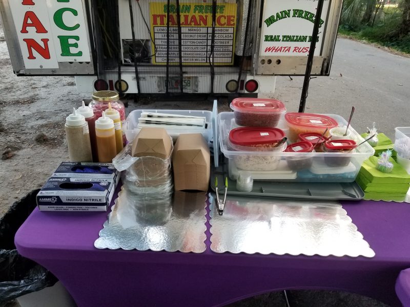 hot dog vendor condiment and prep station setup