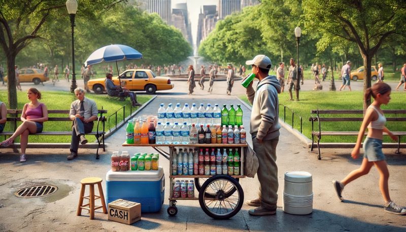 water, soda, juice cart