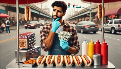 Gloves And Money On A Hot Dog Cart