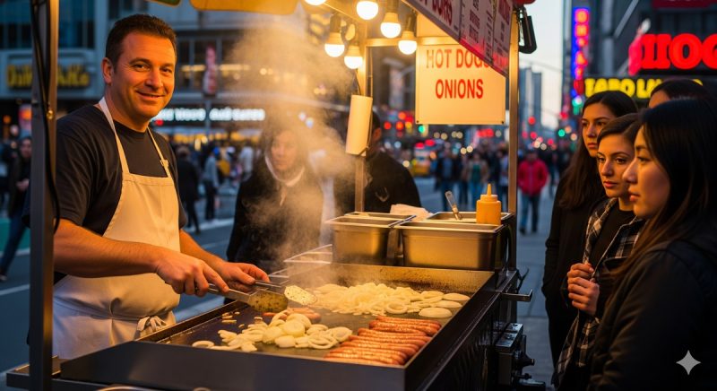 Grilling At Hot Dog Cart